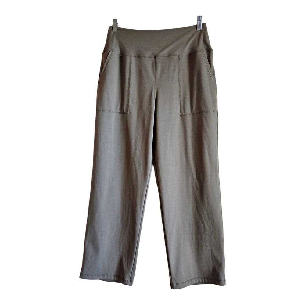 GARNET HILL Women's M Ascent Pants Olive Pull On Wide Leg Cropped Knit 28 x 25.5